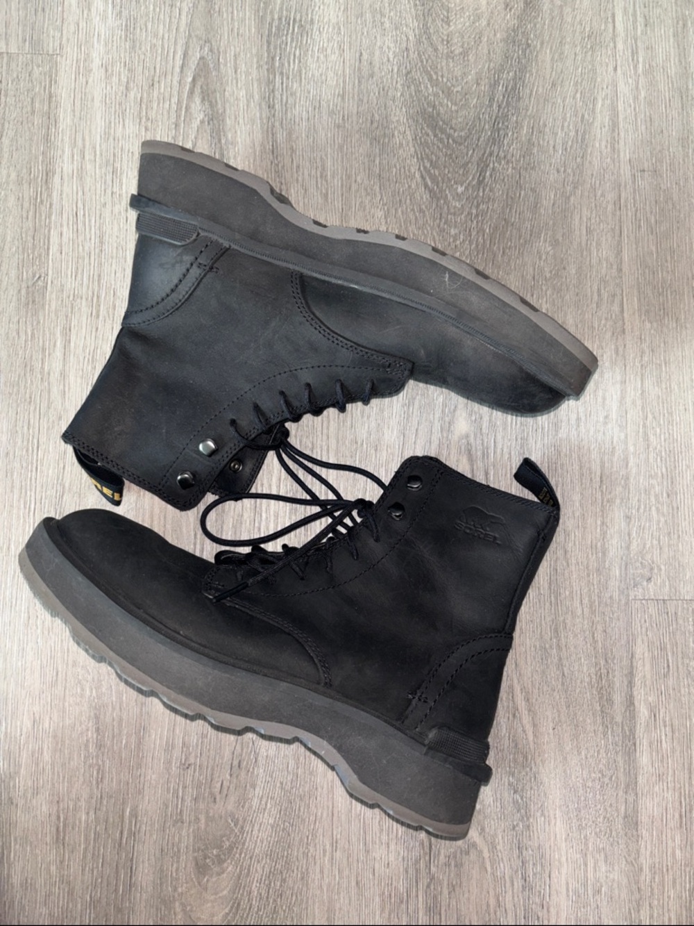 Sorel Women's Black hi line Lace-Up Combat Boots